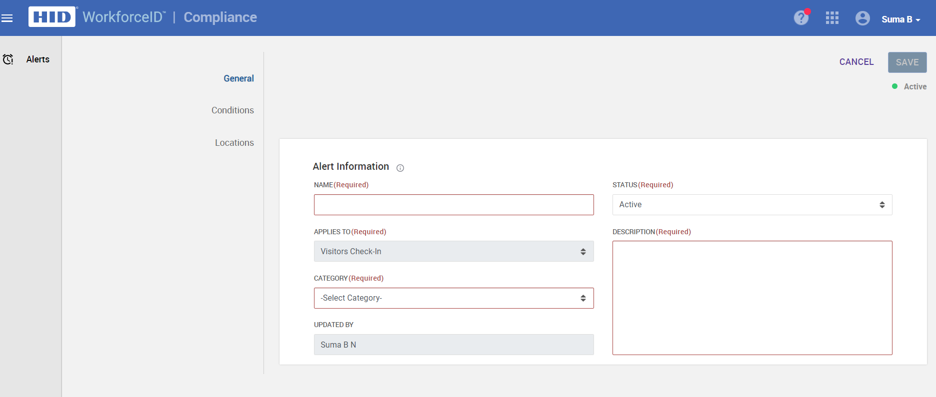 Configuration of Alerts for Visitors